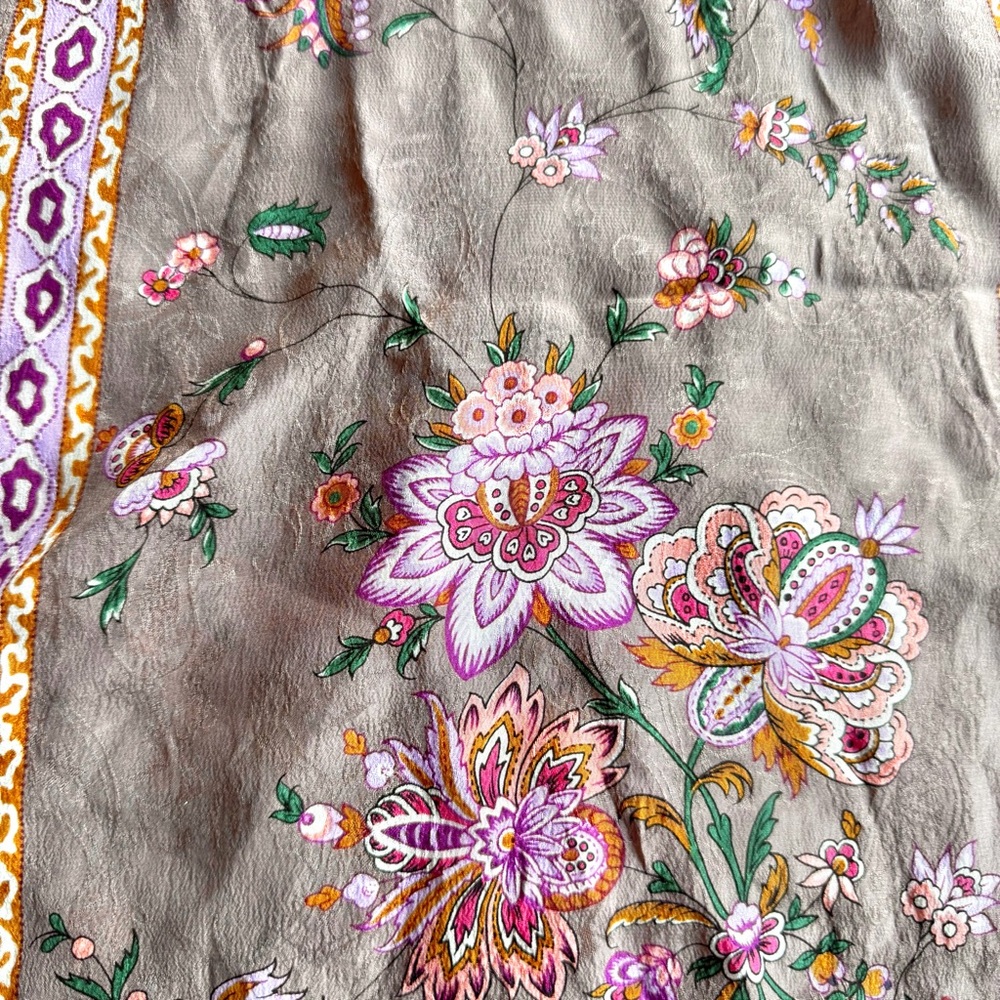 Oscar de la Renta Silk Scarf Floral Taupe Purple Long Designer Wrap 50” - Picture 5 of 10